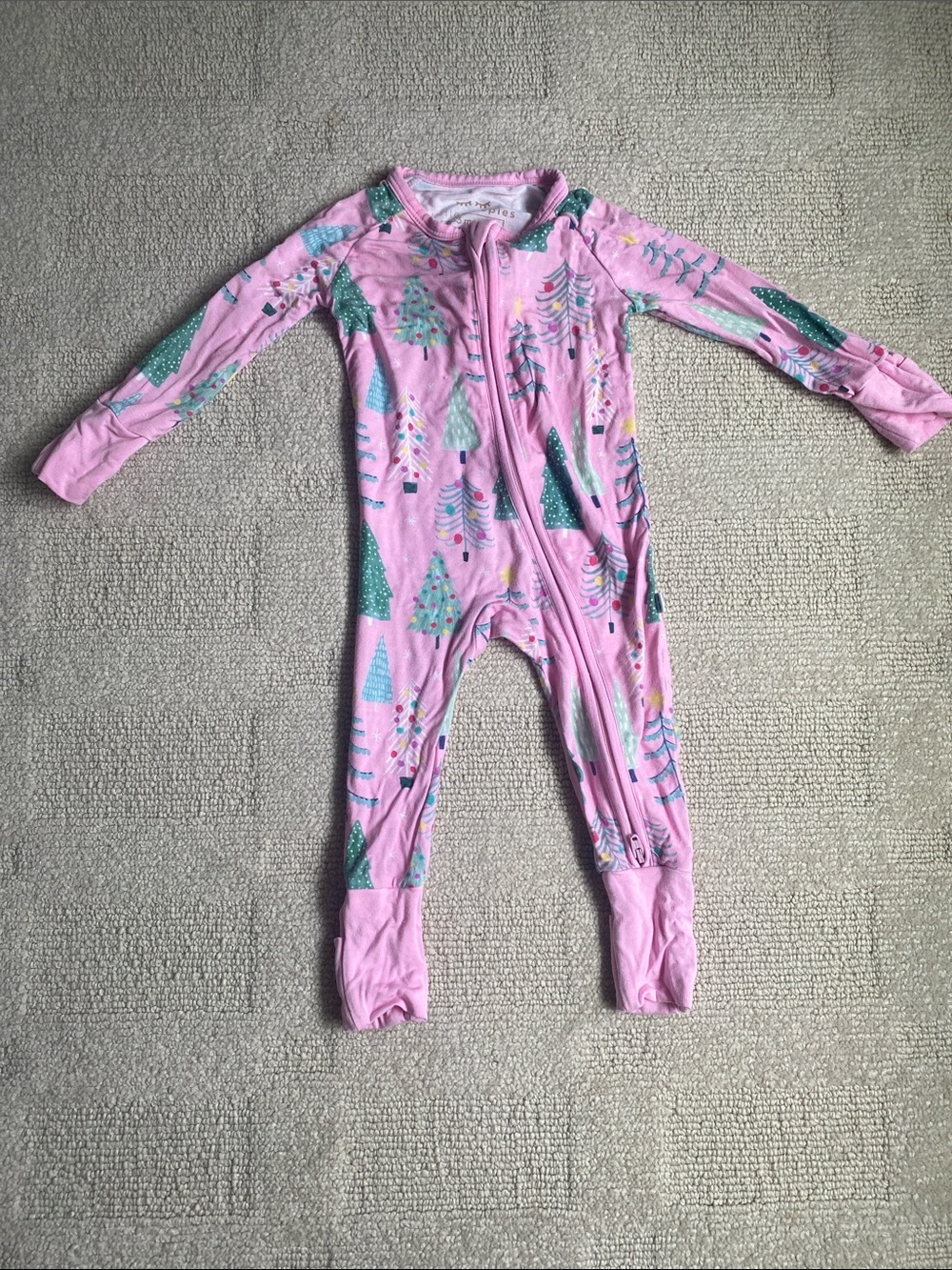 Little Sleepies Pink Holiday Tree Footed One-Piece